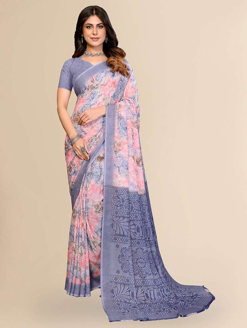 women printed casual wear saree with blouse