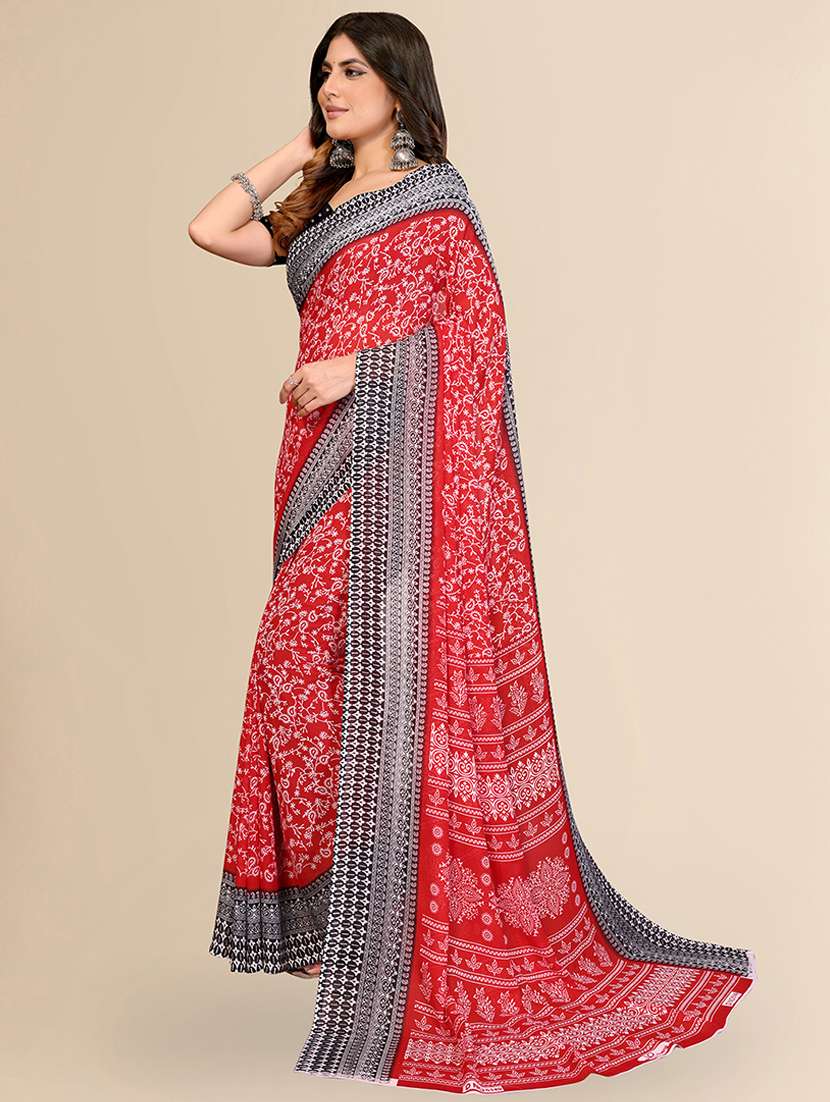 Women Printed Casual Wear Saree With Blouse - 22540661 -  Standard Image - 2