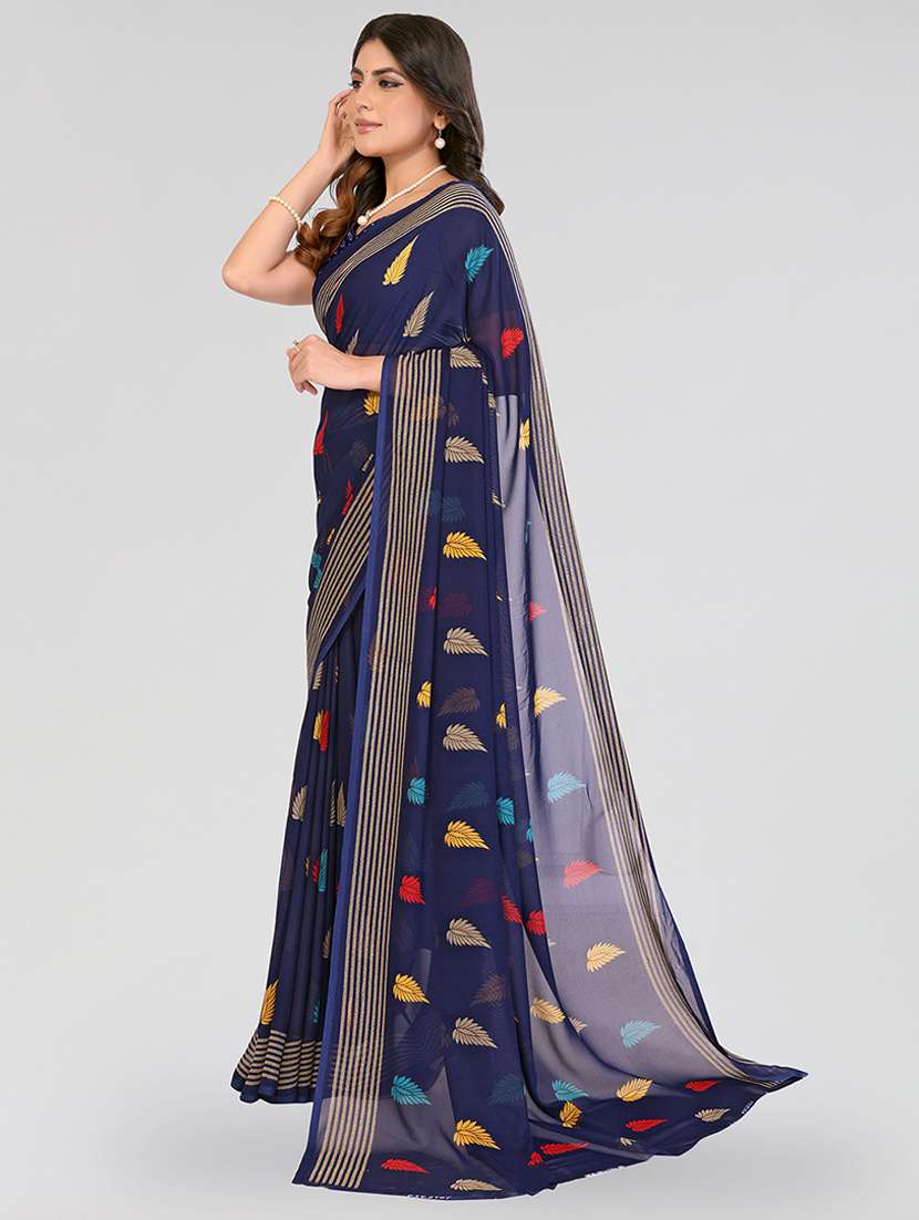 navy blue georgette printed saree with blouse - 22540691 -  Standard Image - 2
