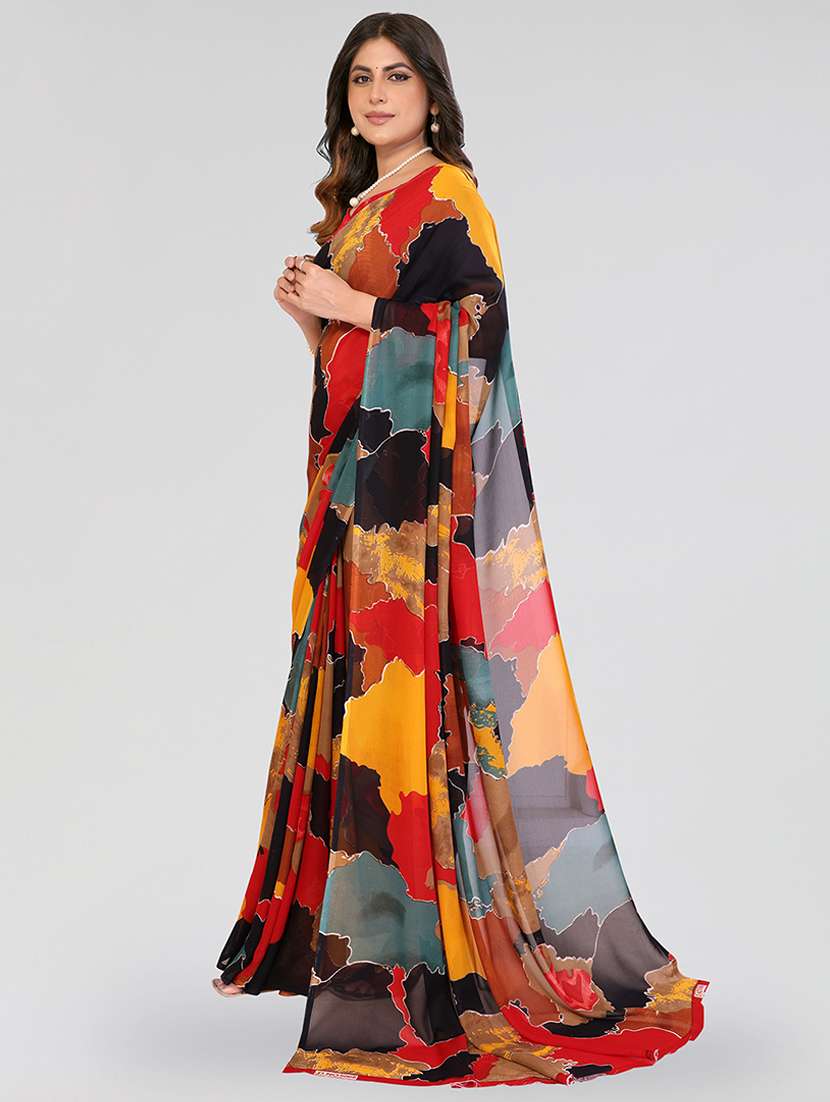 Multi Colored Georgette Printed Saree With Blouse - 22540699 -  Standard Image - 2