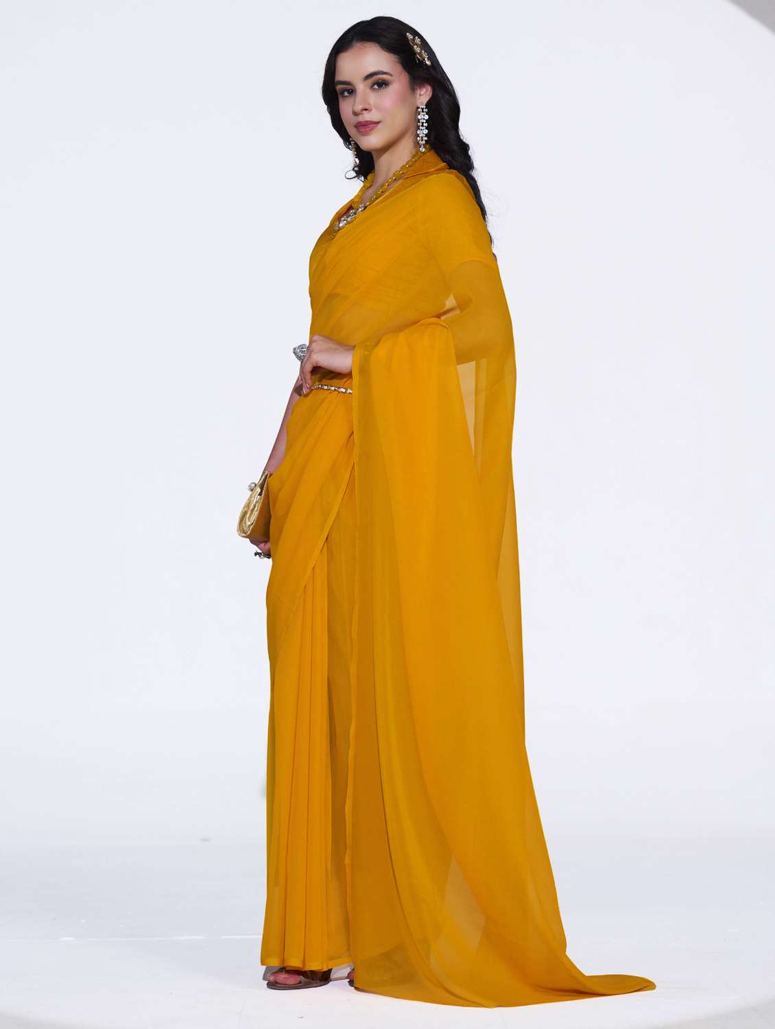 Women Solid Plain Saree With Blouse - 22540827 -  Standard Image - 2