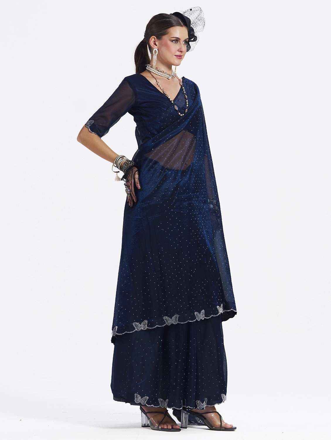 women solid with work embellished saree with blouse - 22540864 -  Standard Image - 2