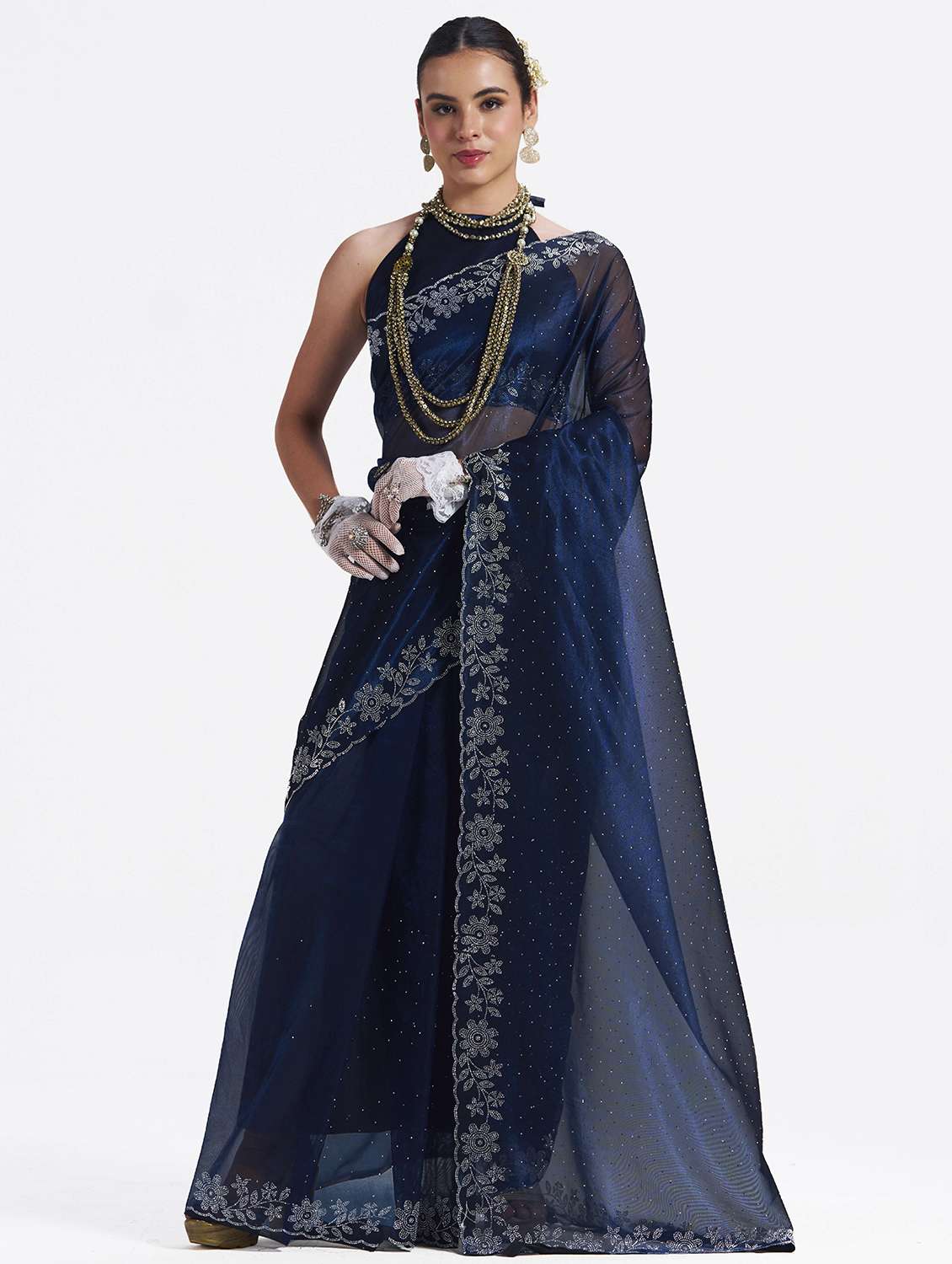 women solid with work embellished saree with blouse - 22540871 -  Standard Image - 2