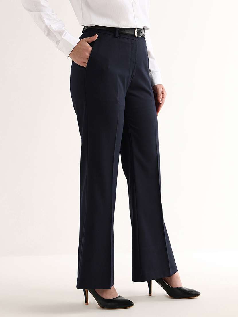 women solid mid rise bootcut trouser - 22540965 -  Standard Image - 2