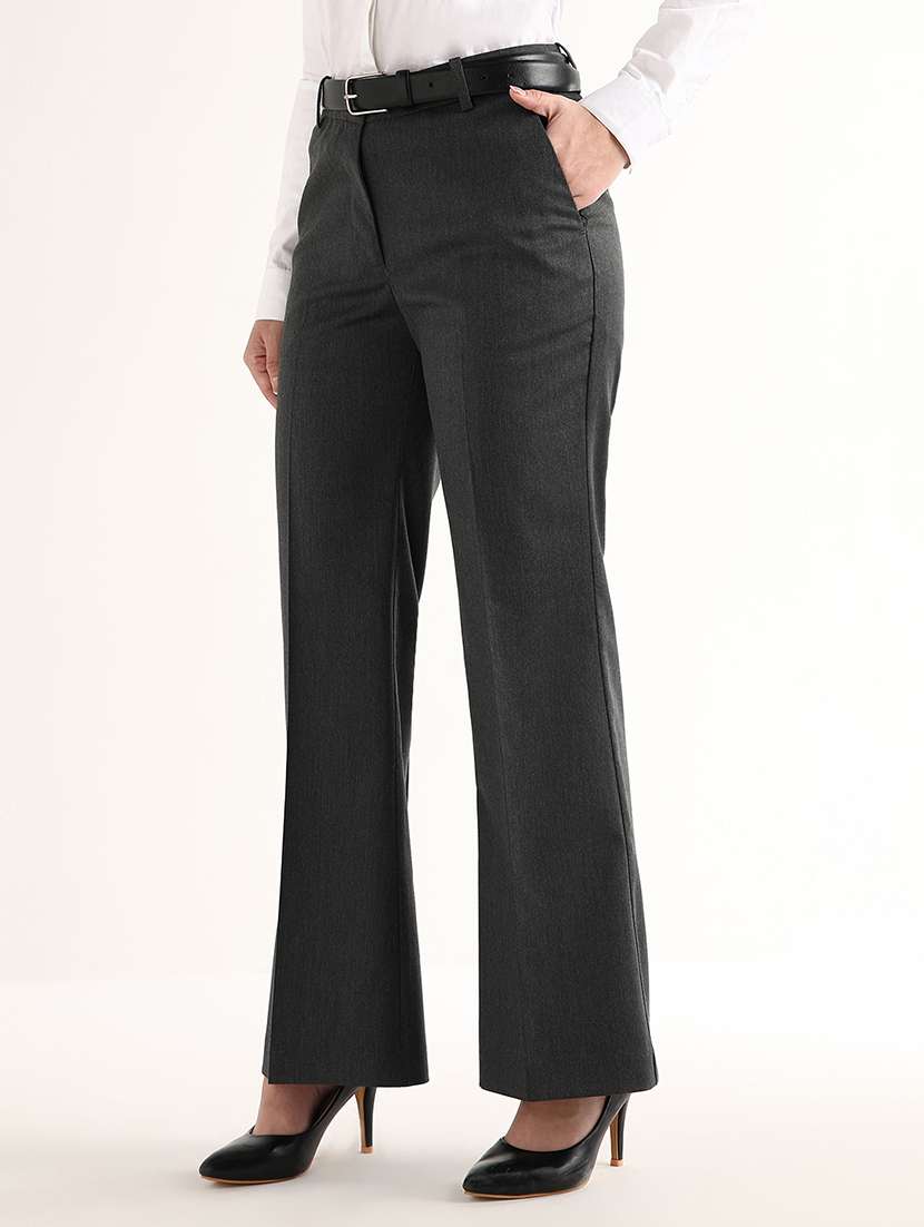 Women Solid Mid Rise Bootcut Trouser - 22540967 -  Standard Image - 2