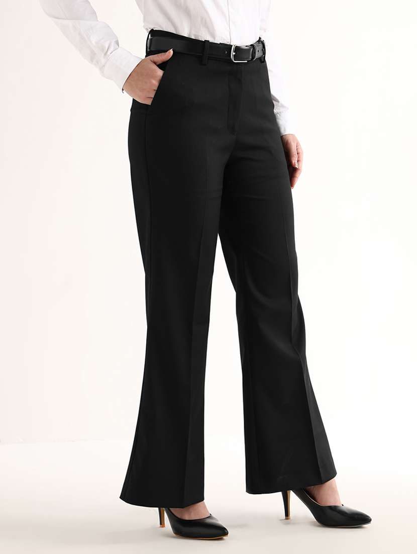 women solid mid rise bootcut trouser - 22540968 -  Standard Image - 2