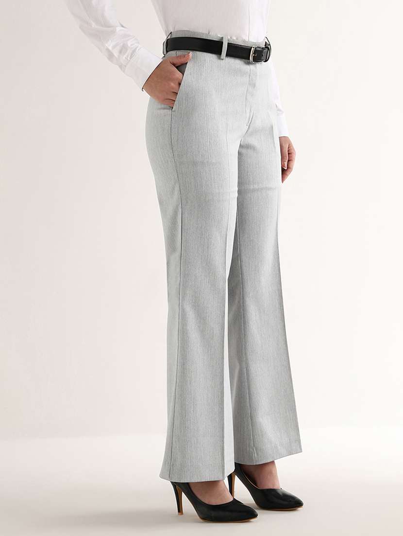 women solid mid rise bootcut trouser - 22540969 -  Standard Image - 2