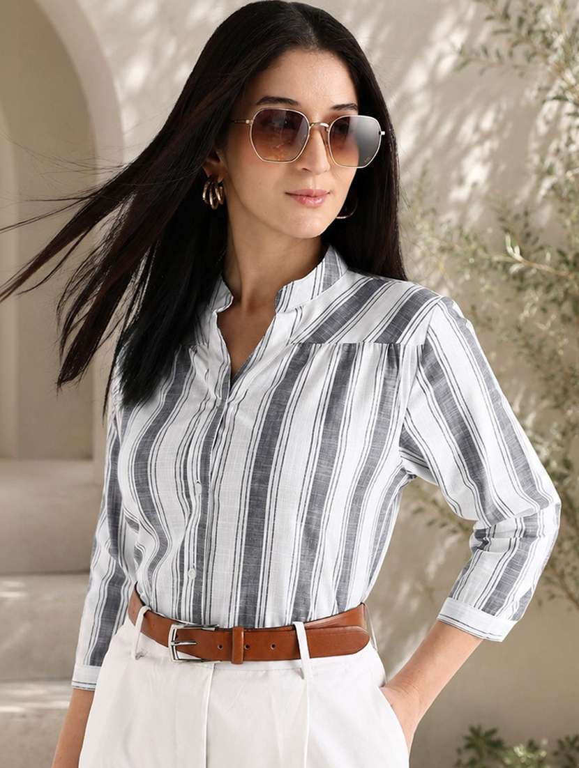 women printed mandarin neck regular shirt
