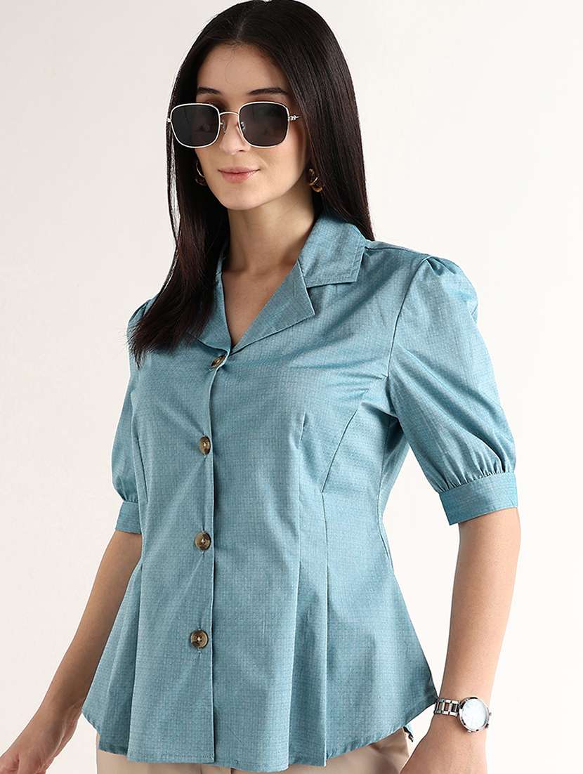 women solid puff sleeves a-line top