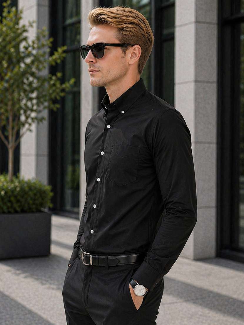 men solid long sleeve slim fit formal shirt - 22541002 -  Standard Image - 2