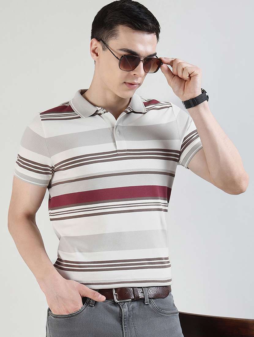 men striped short sleeve slim fit polo t-shirt