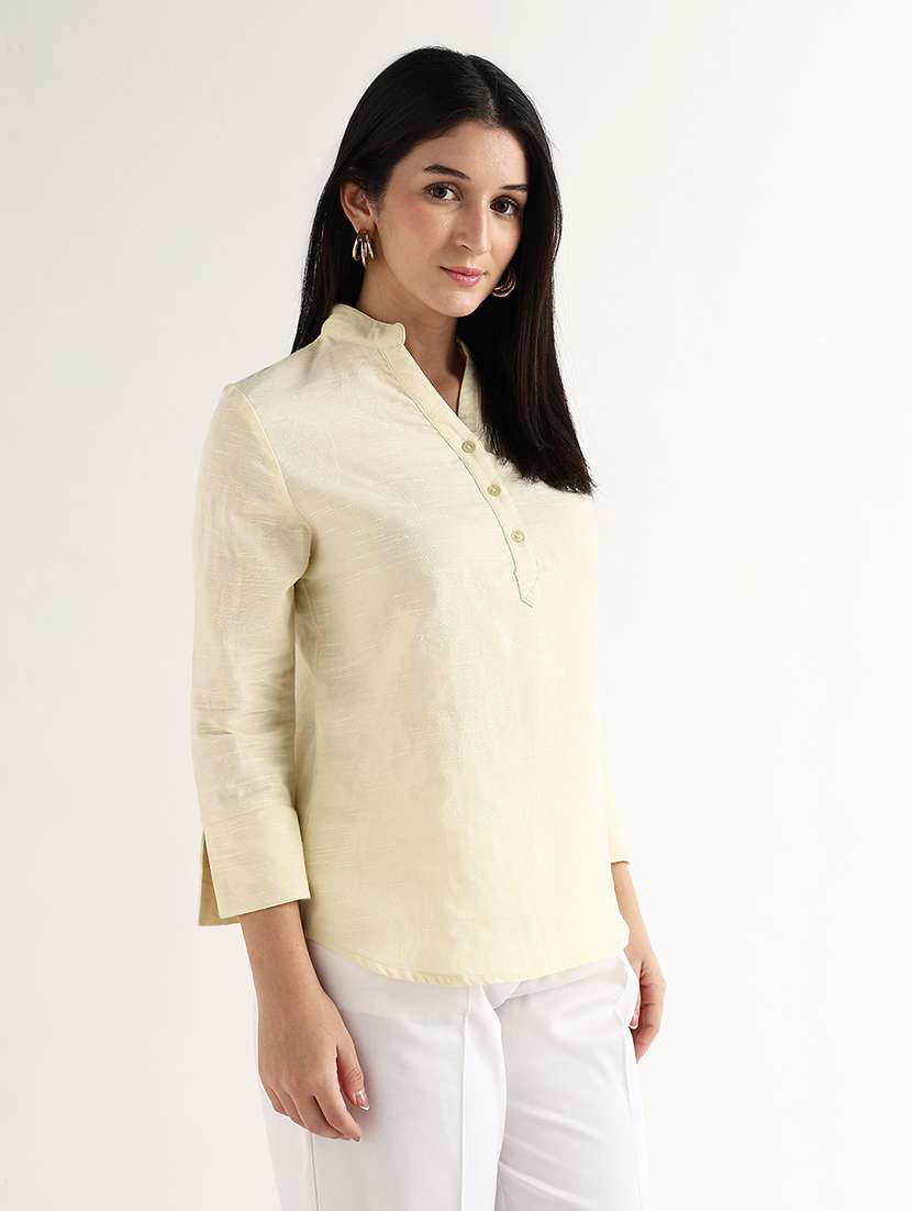 women self design mandarin neck regular top - 22541008 -  Standard Image - 2