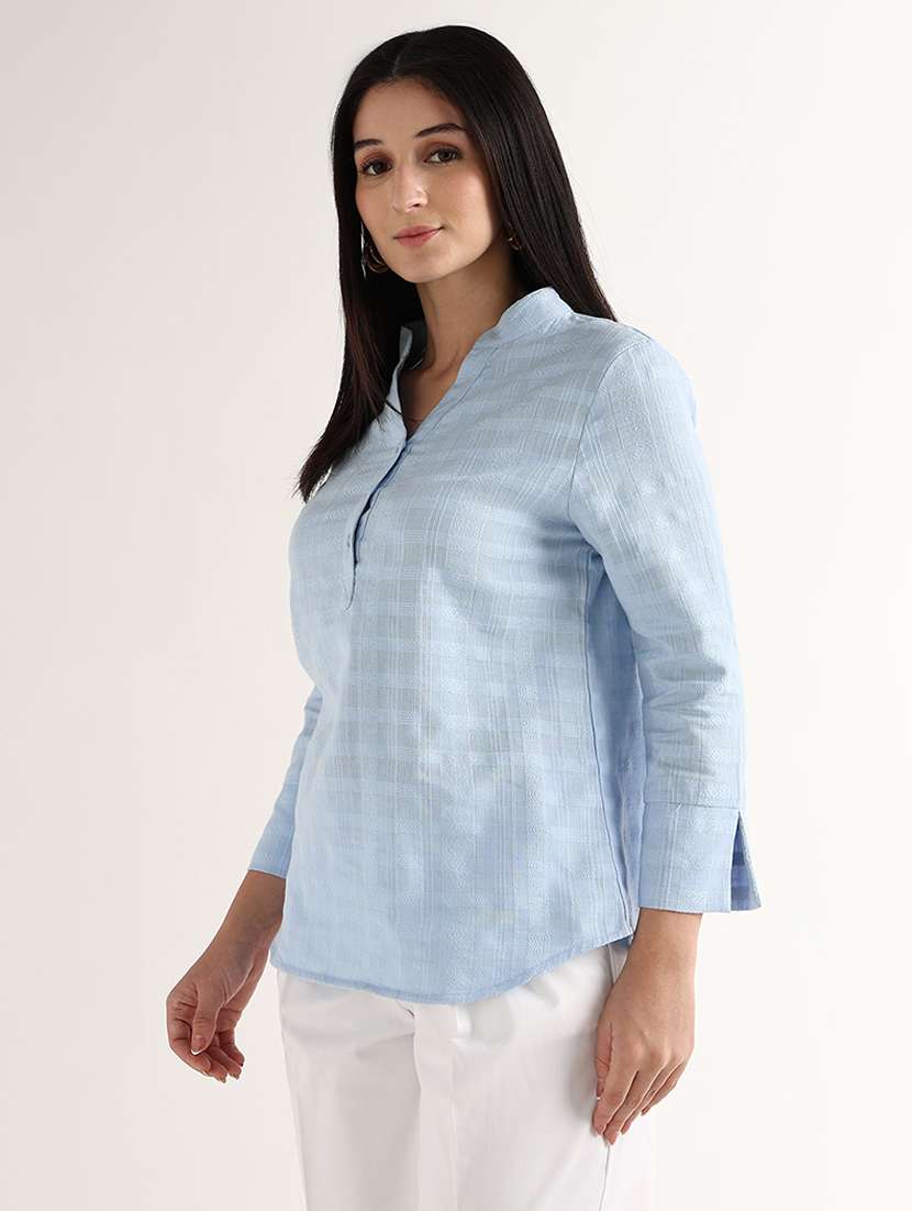 women self design mandarin neck regular top - 22541009 -  Standard Image - 2