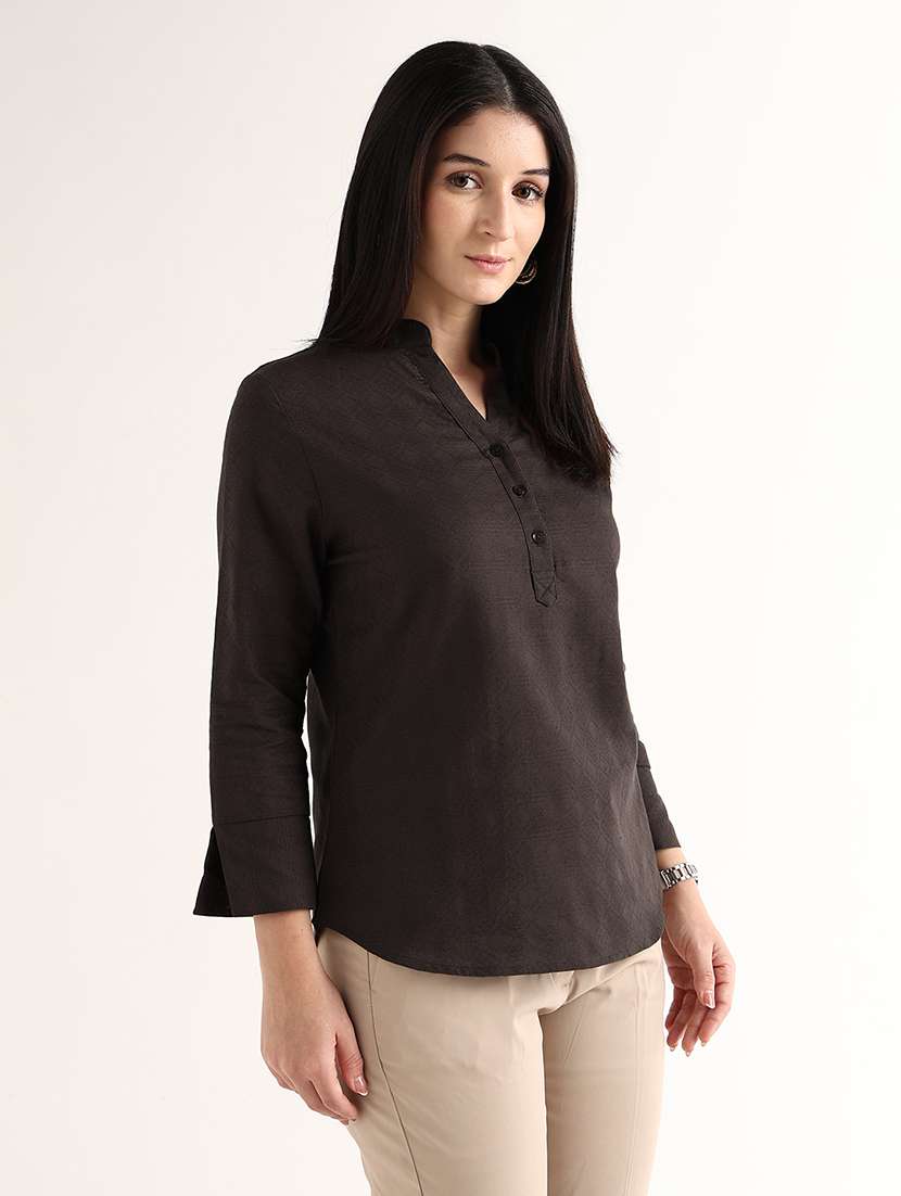 women self design mandarin neck regular top - 22541010 -  Standard Image - 2