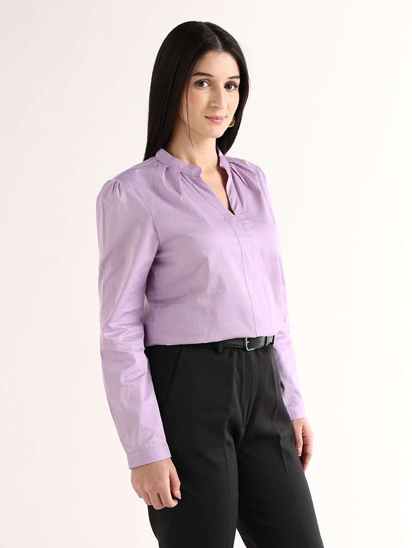 women solid mandarin neck regular top - 22541013 -  Standard Image - 2