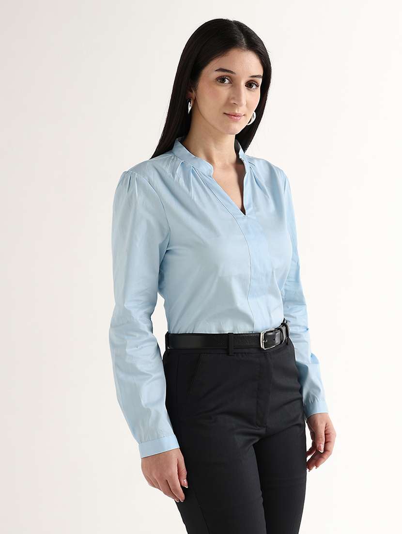 women solid mandarin neck regular top - 22541014 -  Standard Image - 2