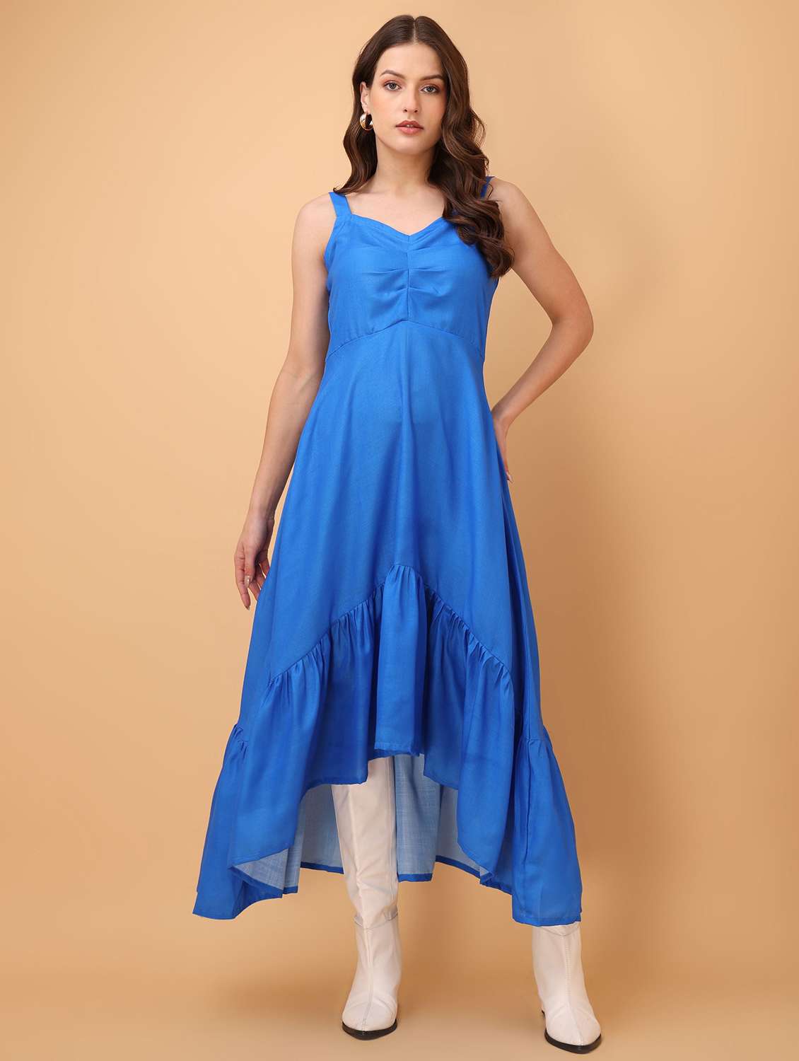 Women Solid Shoulder Strap High Low Dress - 22541030 -  Standard Image - 2