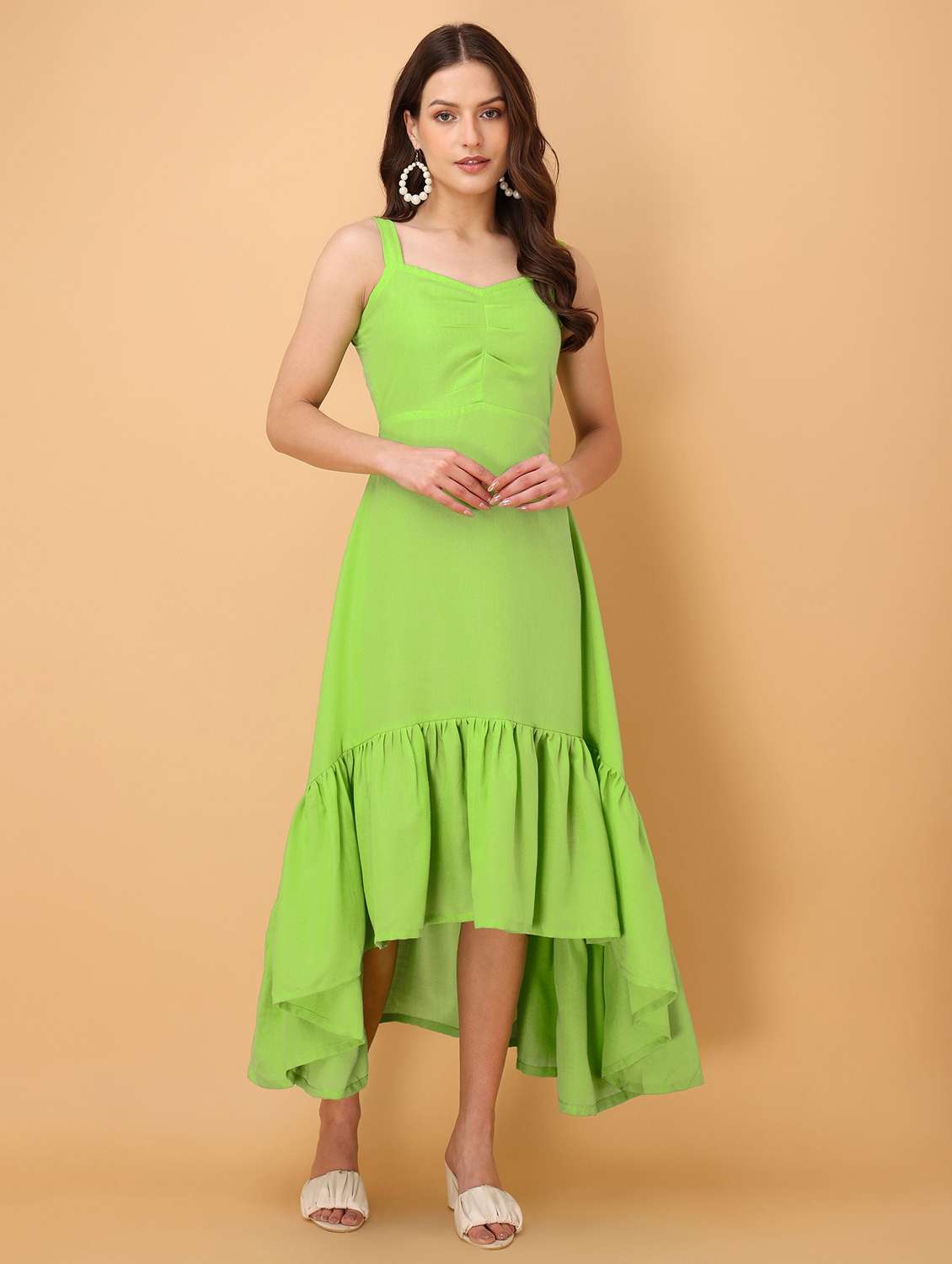 Women Solid Shoulder Strap High Low Dress - 22541032 -  Standard Image - 2