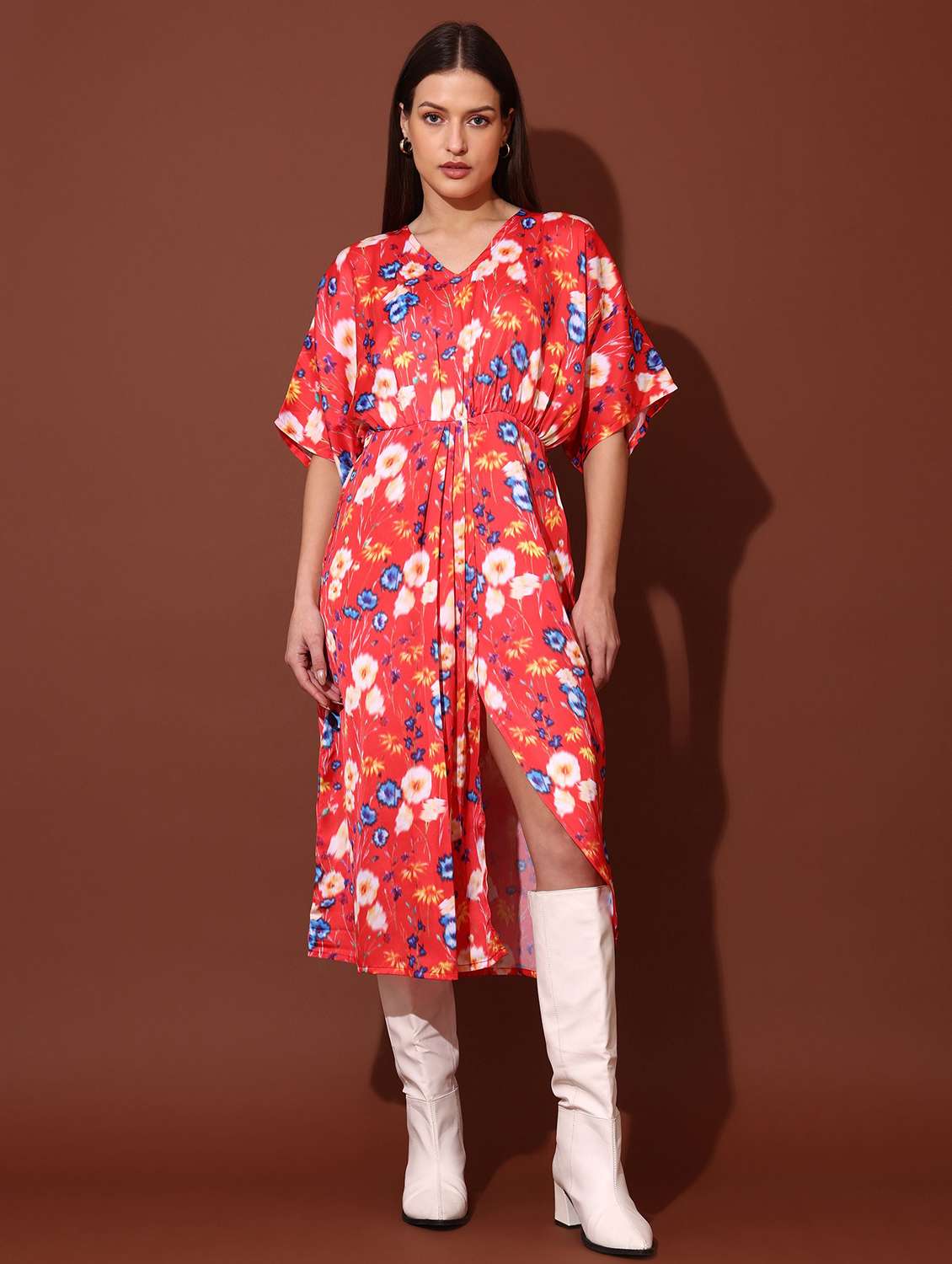 women printed v neck sheath dress