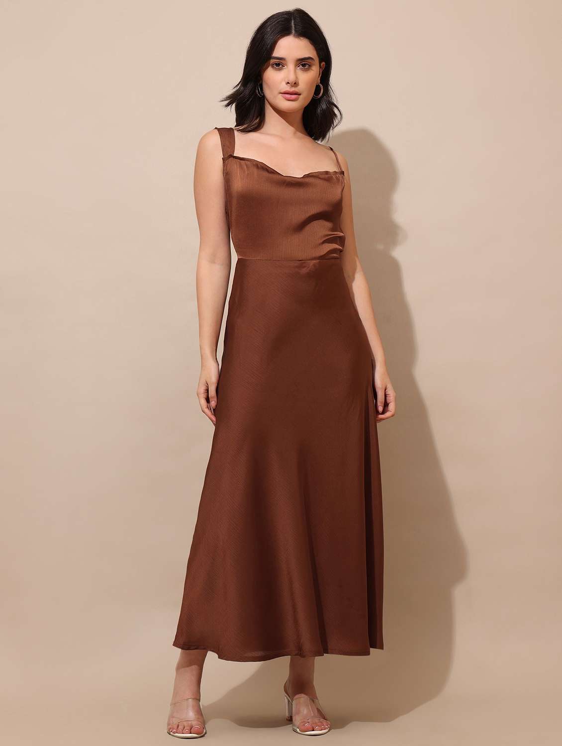 women solid shoulder strap a-line dress