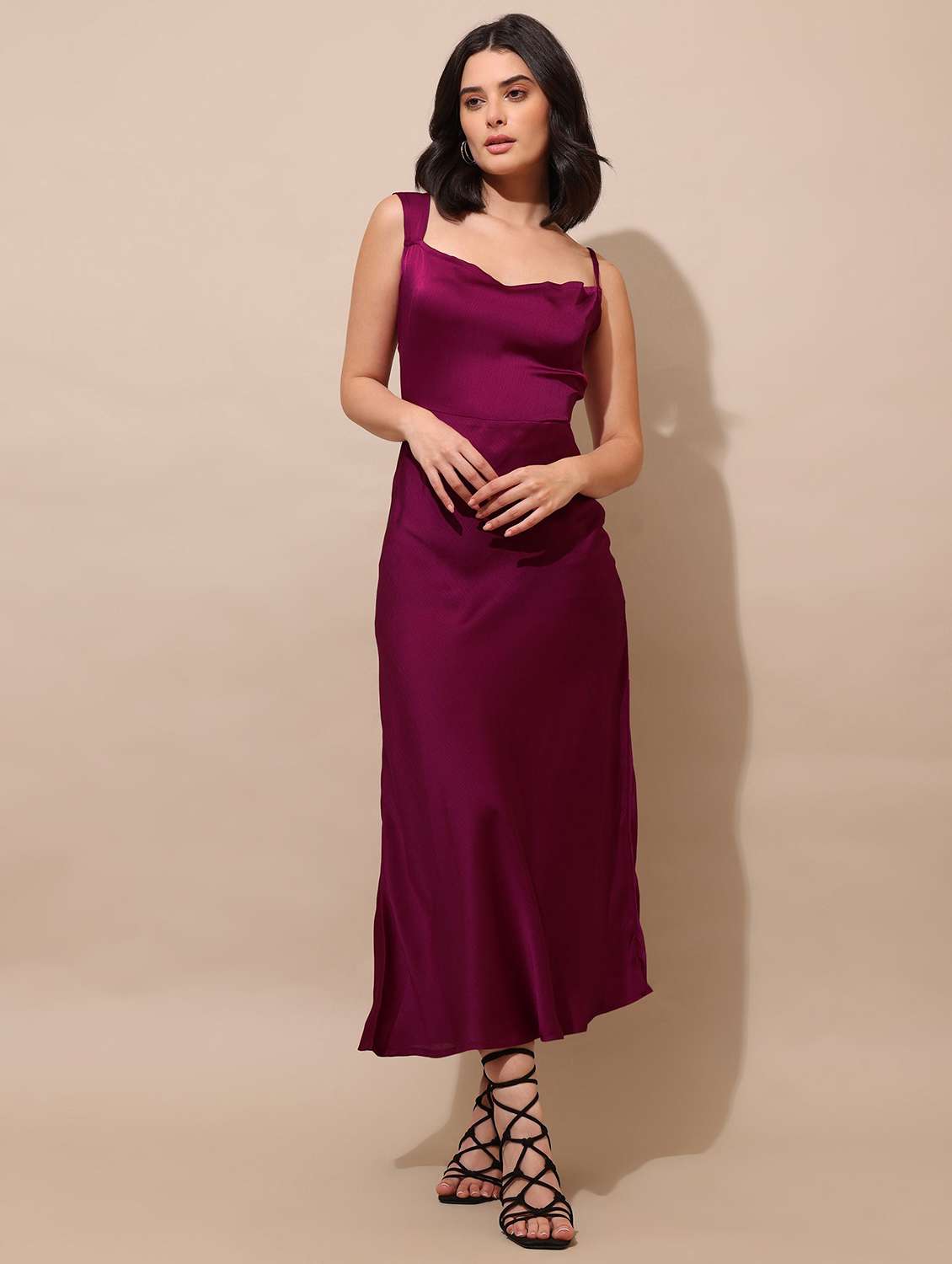 Women Solid Shoulder Strap A-line Dress - 22541070 -  Standard Image - 2