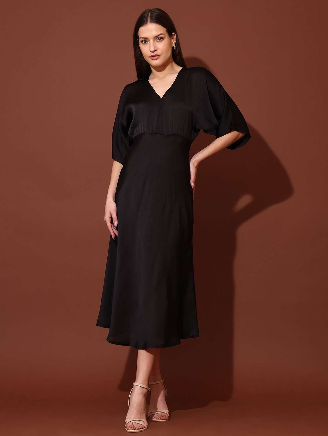 women solid v neck fit and flare dress - 22541078 -  Standard Image - 2