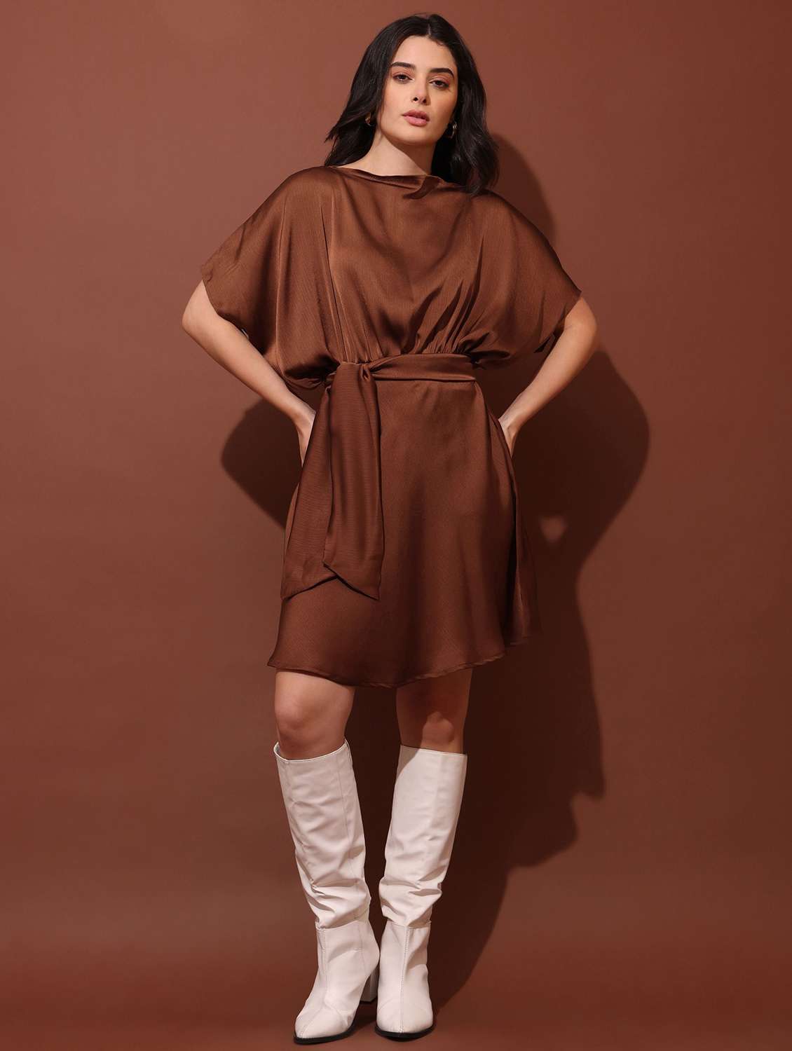 women solid boat neck fit and flare dress - 22541080 -  Standard Image - 2