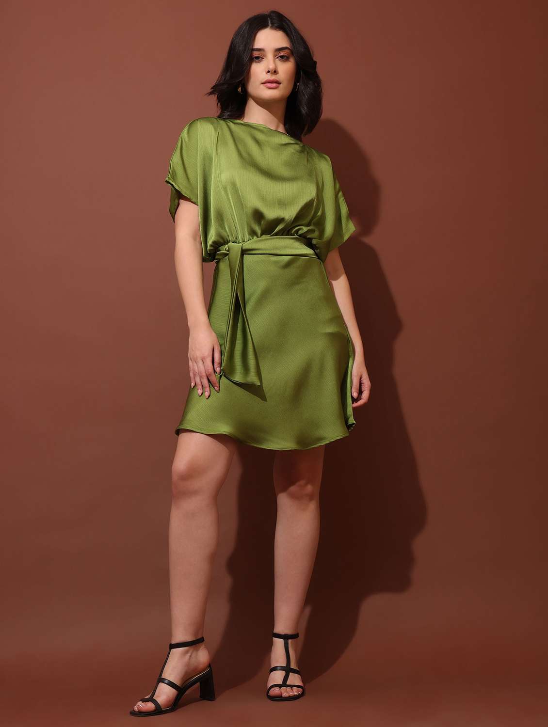 women solid boat neck fit and flare dress