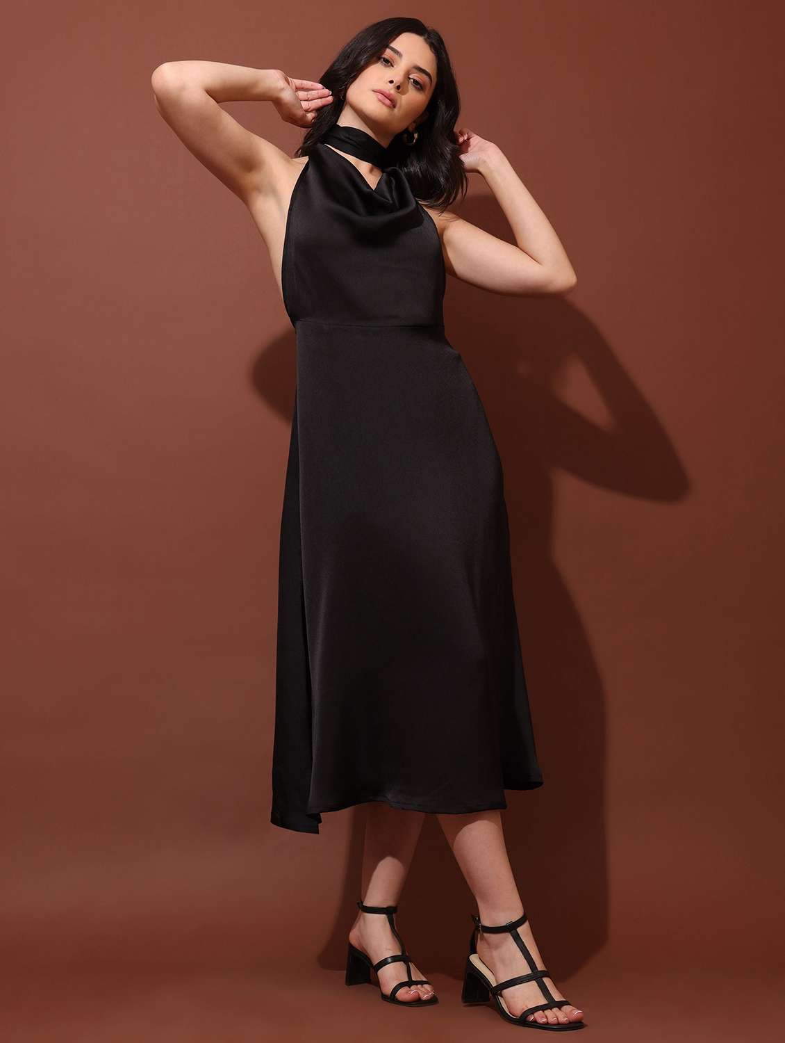 women solid halter neck a-line dress - 22541085 -  Standard Image - 2