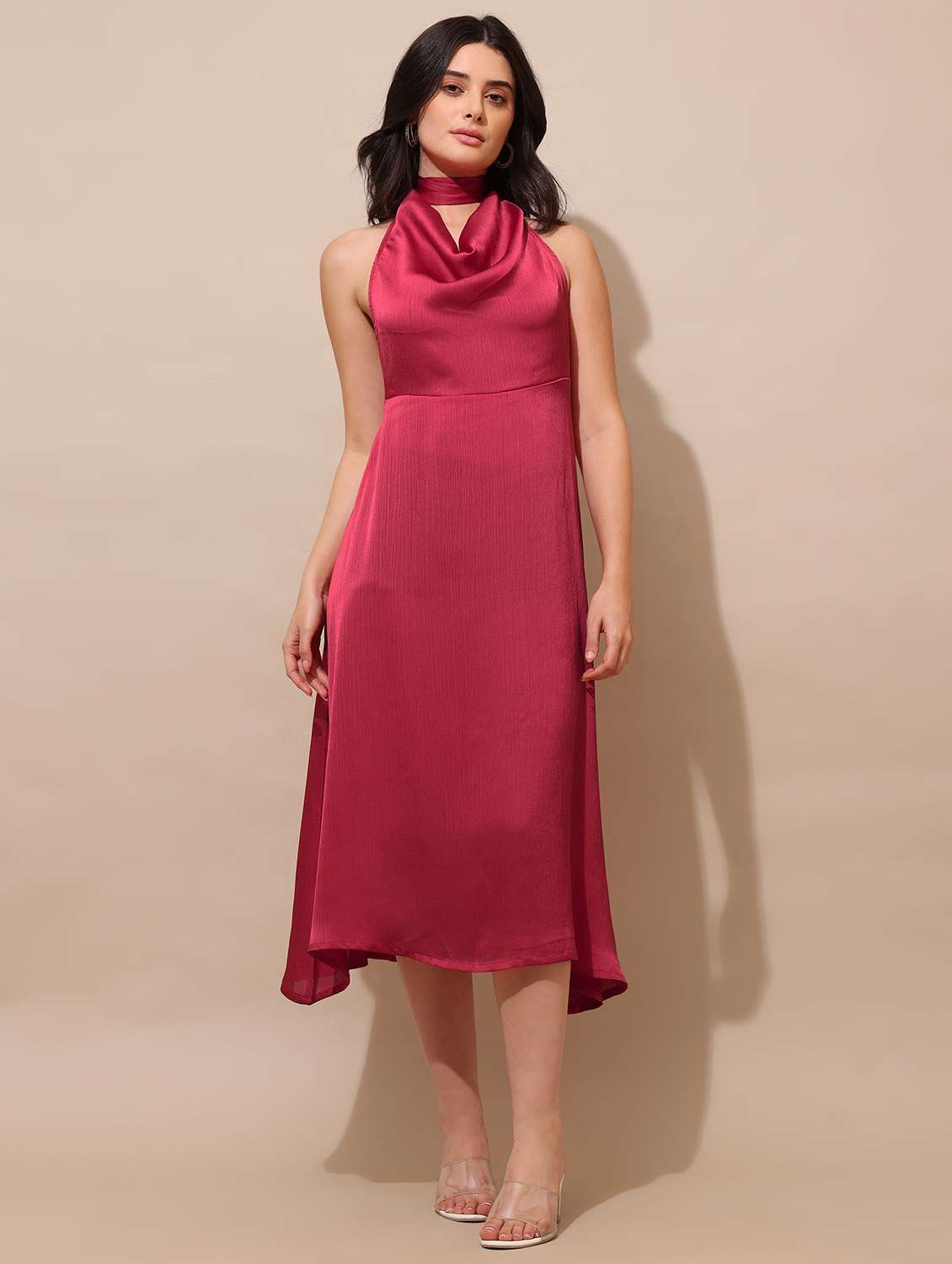 women solid halter neck a-line dress - 22541086 -  Standard Image - 2