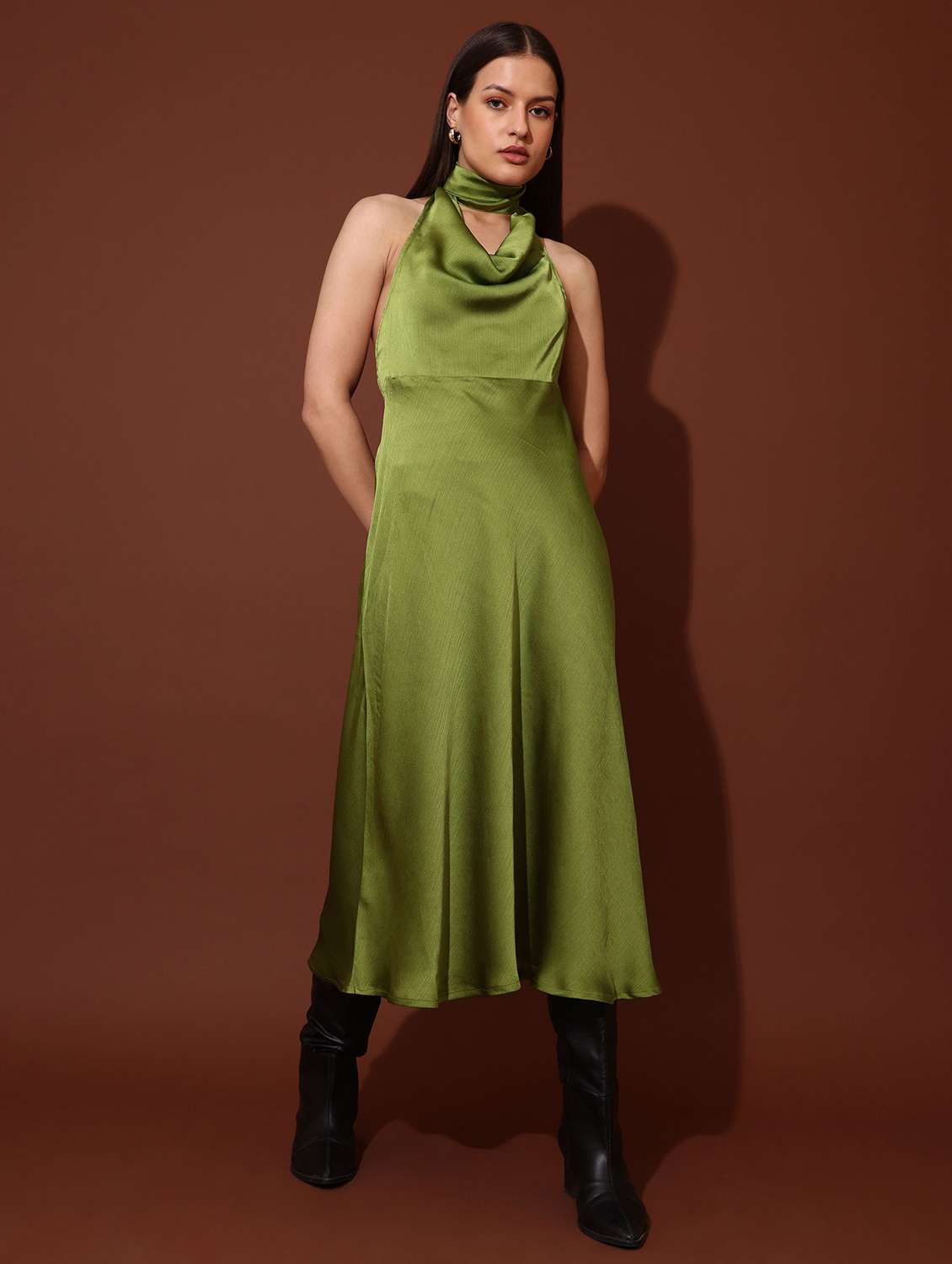 women solid halter neck a-line dress - 22541087 -  Standard Image - 2