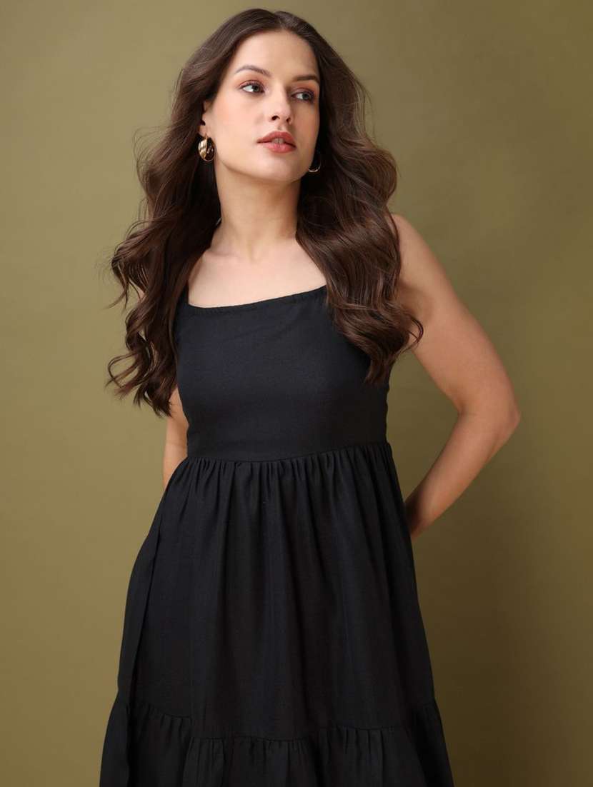 women solid shoulder strap tiered dress - 22541093 -  Standard Image - 2