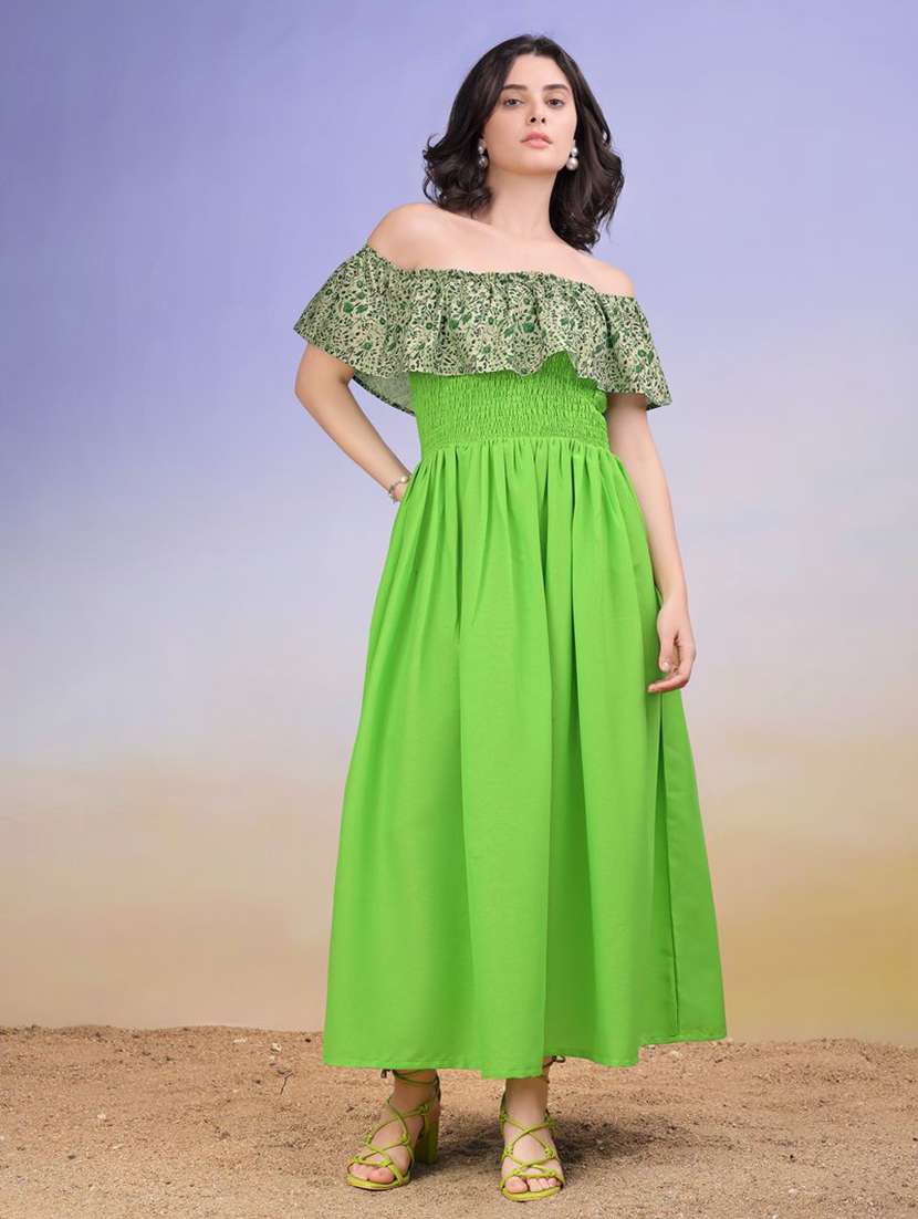 Women Printed Off Shoulder Fit And Flare Dress - 22541143 -  Standard Image - 2