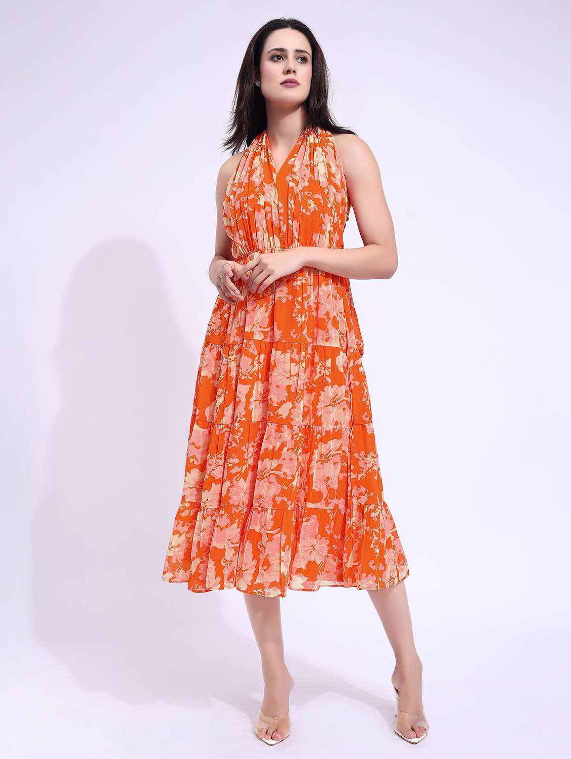 women printed halter neck tiered dress - 22541161 -  Standard Image - 2