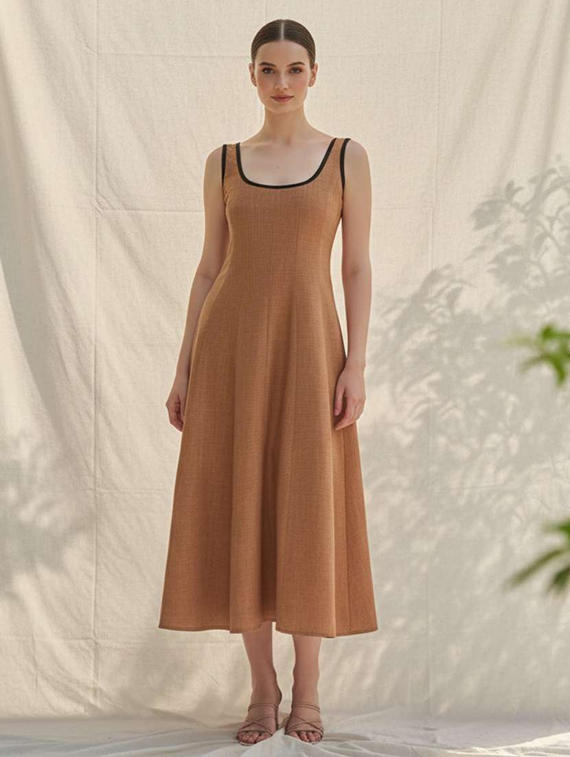 women solid sleeveless fit and flare dress - 22541167 -  Standard Image - 2