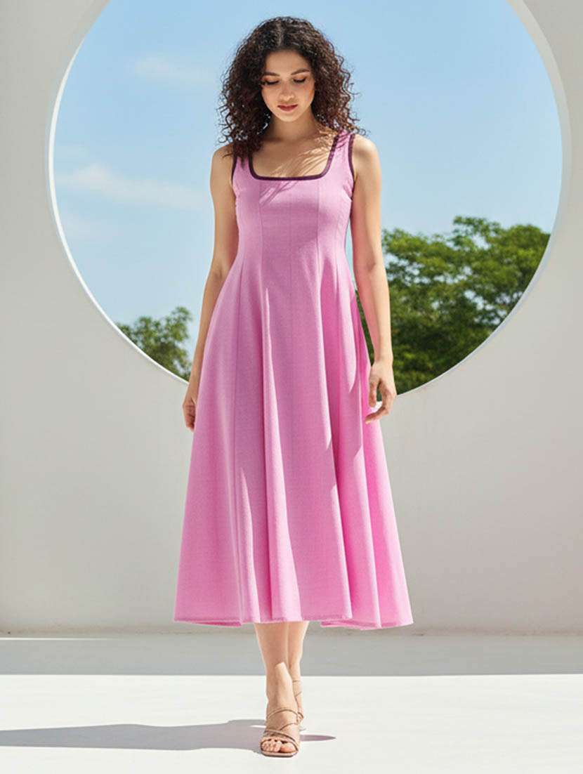 Women Solid Sleeveless Fit And Flare Dress - 22541168 -  Standard Image - 2