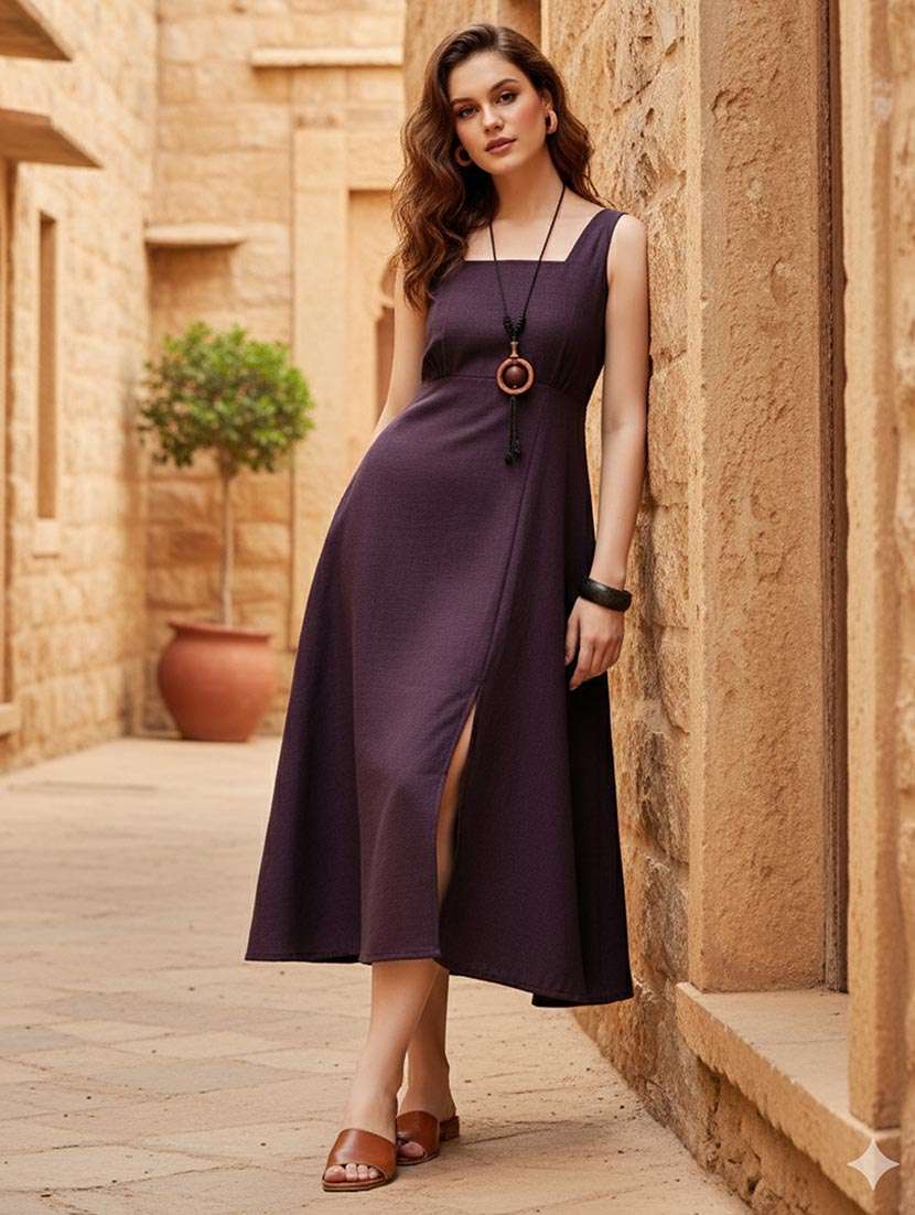Women Solid Sleeveless Fit And Flare Dress - 22541174 -  Standard Image - 2