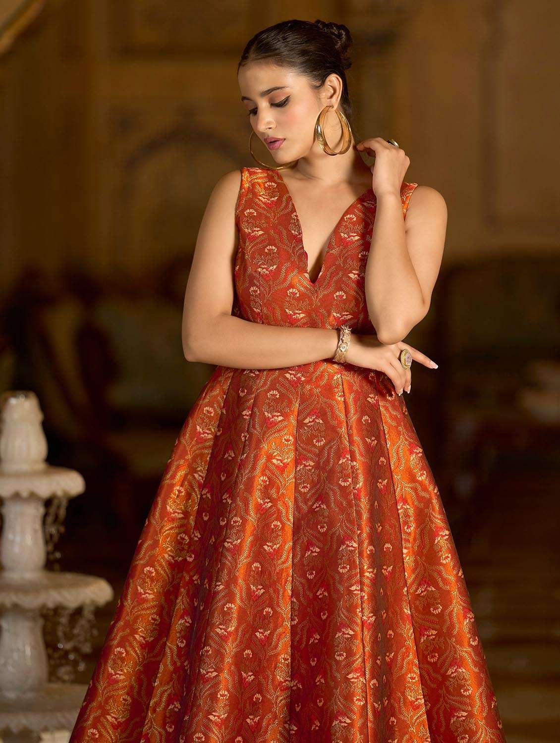 women self design v neck fit and flare dress - 22541185 -  Standard Image - 2