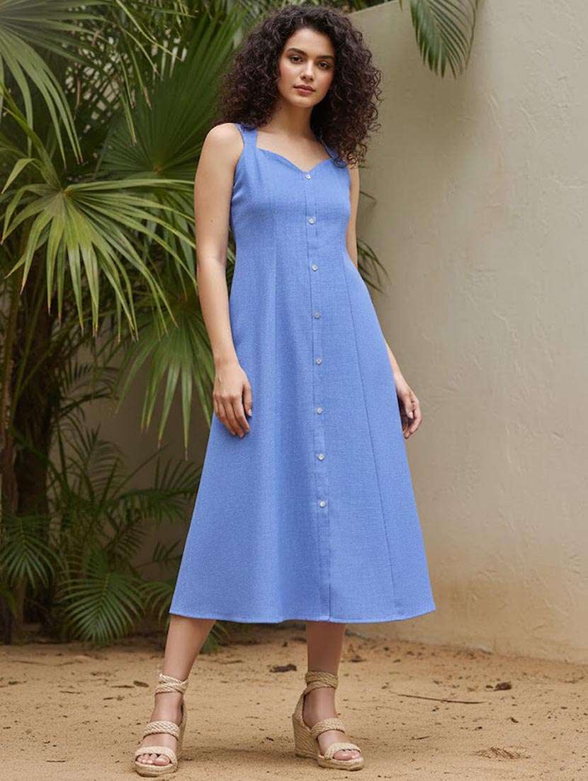 women solid sleeveless a-line dress