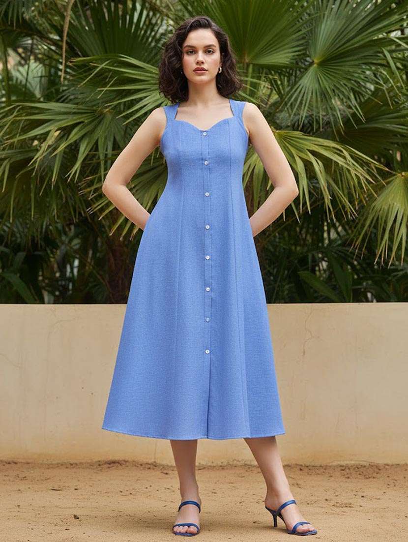 women solid sleeveless a-line dress - 22541195 -  Standard Image - 2