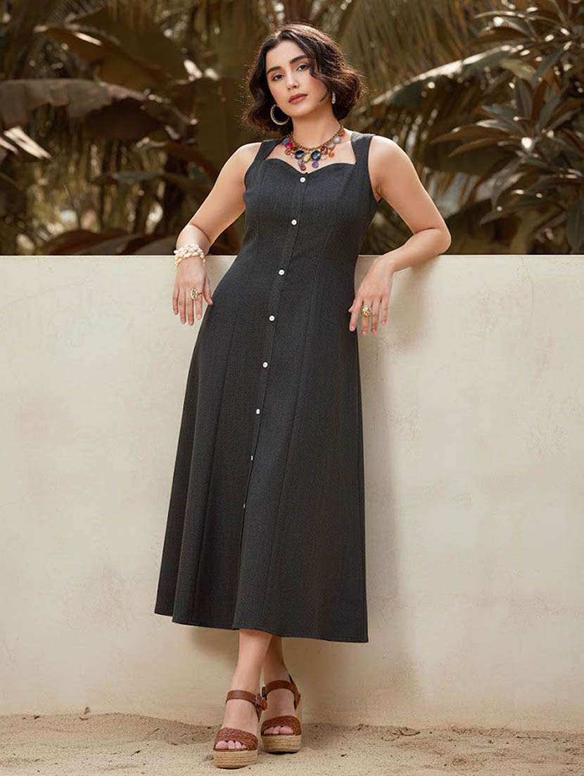 women solid sleeveless a-line dress - 22541197 -  Standard Image - 2