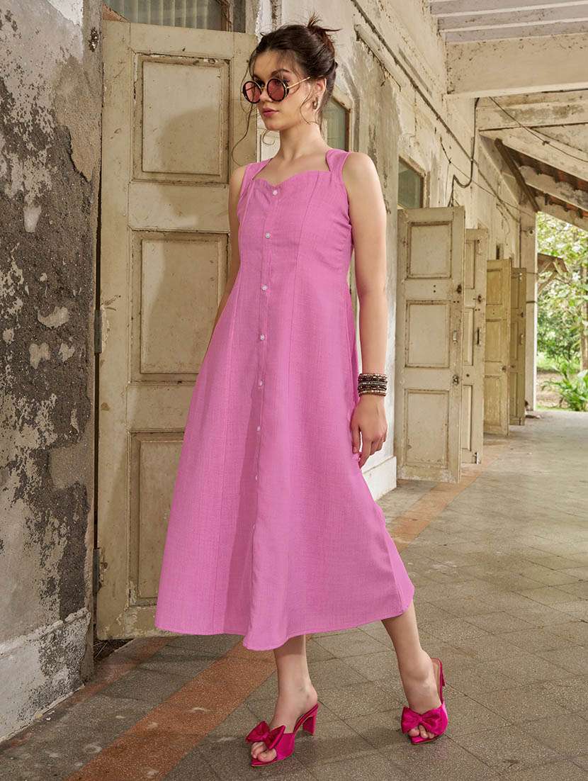 women solid sleeveless a-line dress - 22541198 -  Standard Image - 2