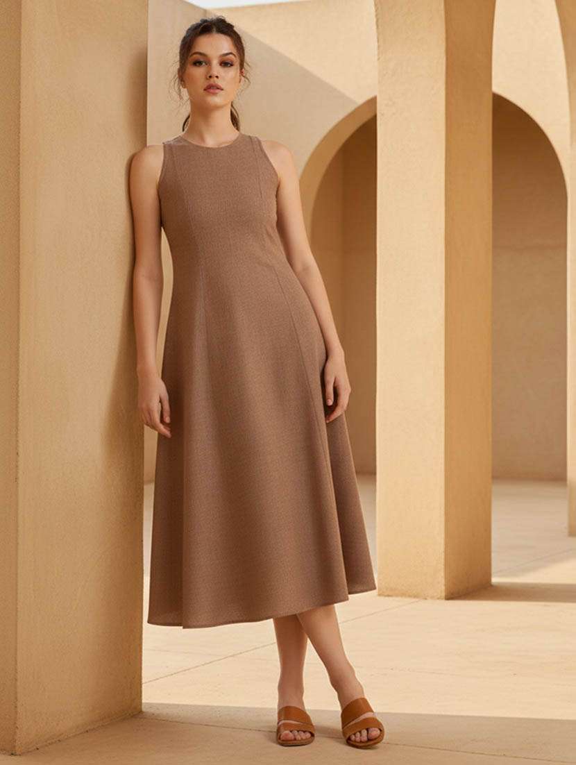 women solid sleeveless fit and flare dress - 22541199 -  Standard Image - 2