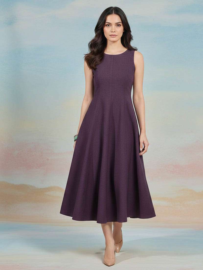 women solid sleeveless fit and flare dress - 22541200 -  Standard Image - 2