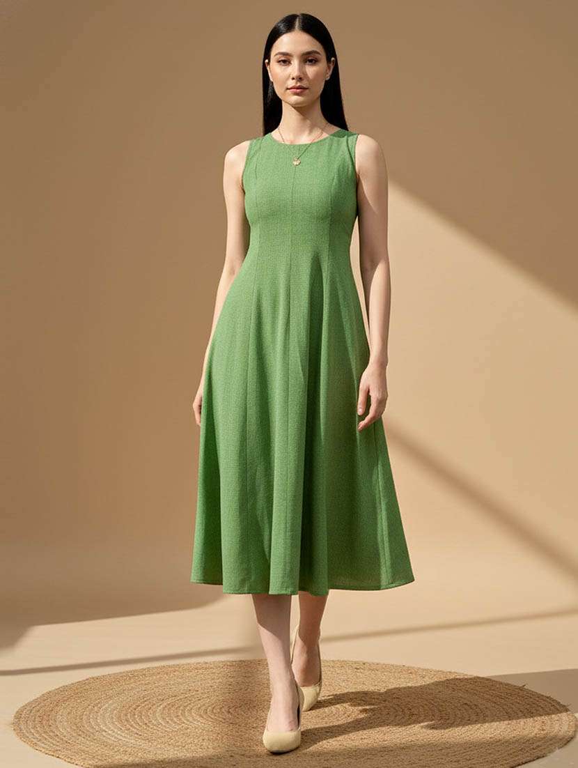 women solid sleeveless fit and flare dress - 22541201 -  Standard Image - 2