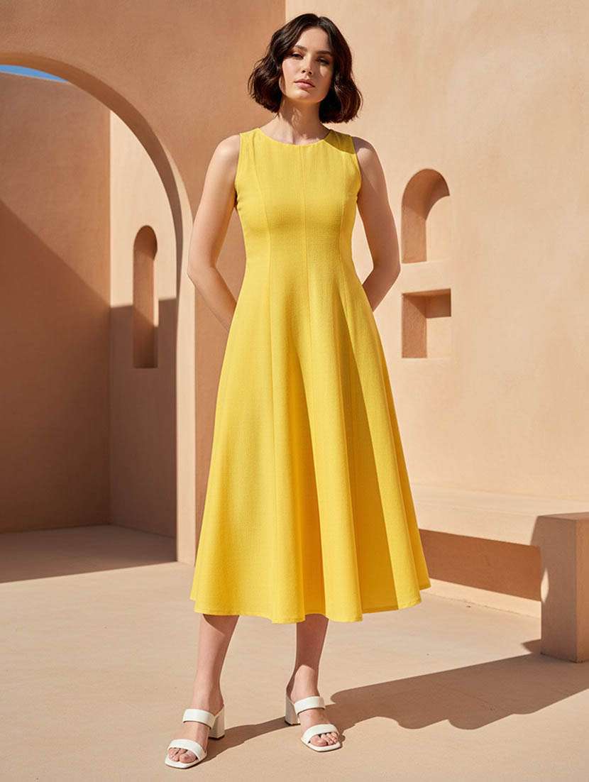 Women Solid Sleeveless Fit And Flare Dress - 22541202 -  Standard Image - 2