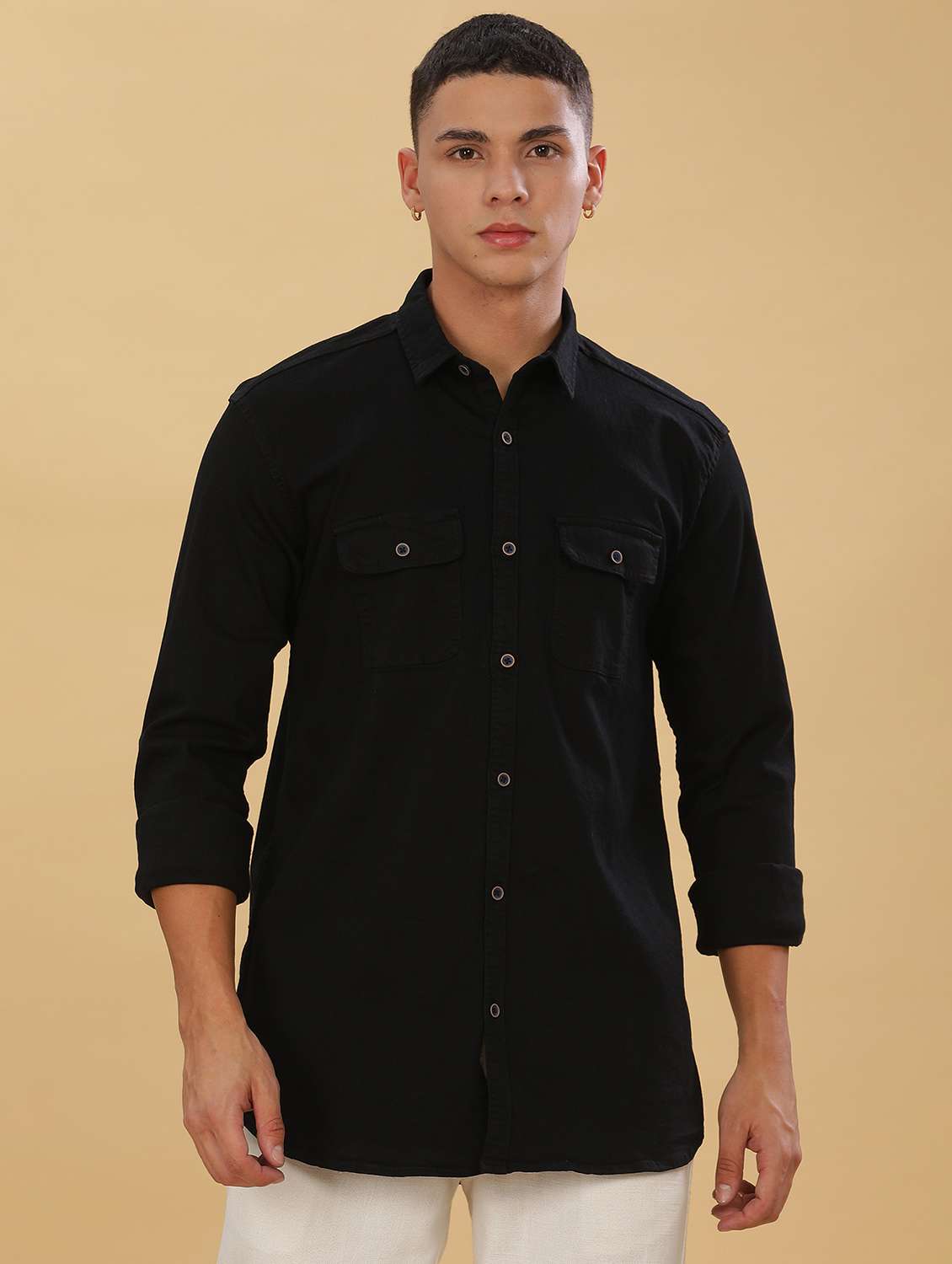 men solid long sleeve regular fit casual shirt