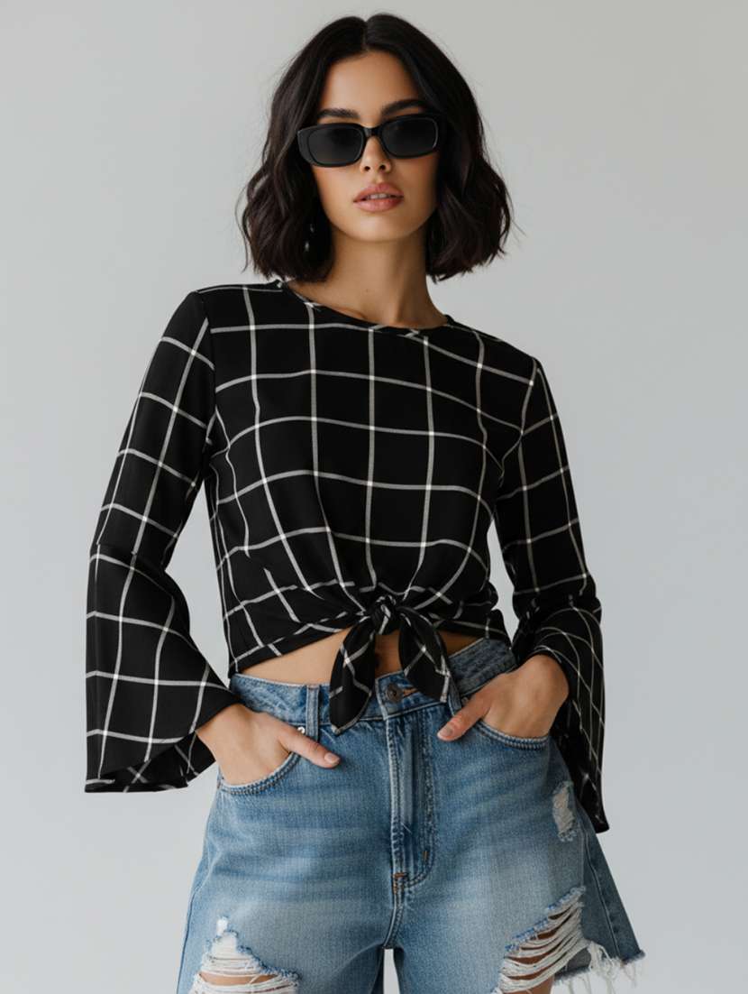 women printed round neck crop top