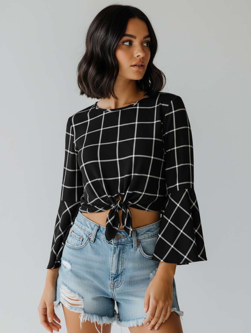 Women Printed Round Neck Crop Top - 22541211 -  Standard Image - 2