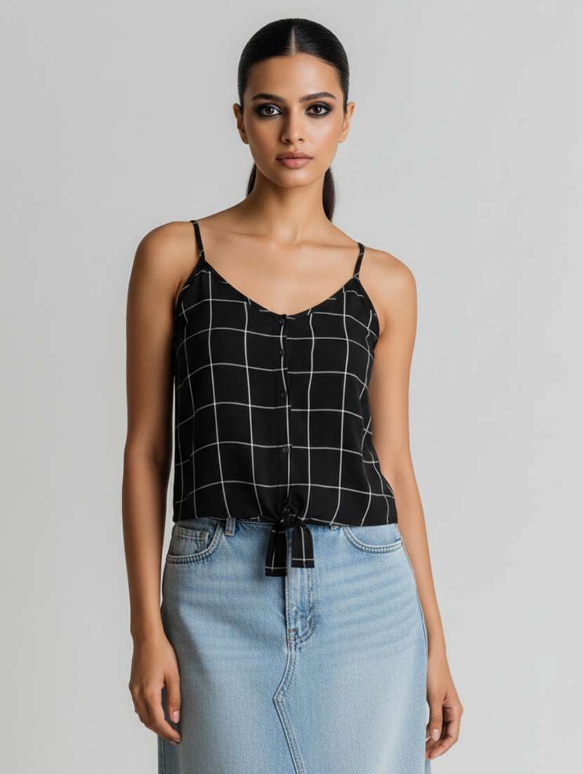 women printed shoulder strap crop top